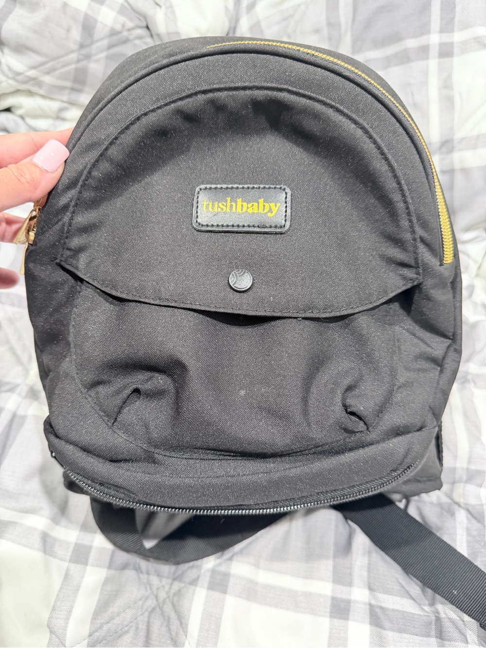 Tushbaby Black Mini Backpack with Gold Accent